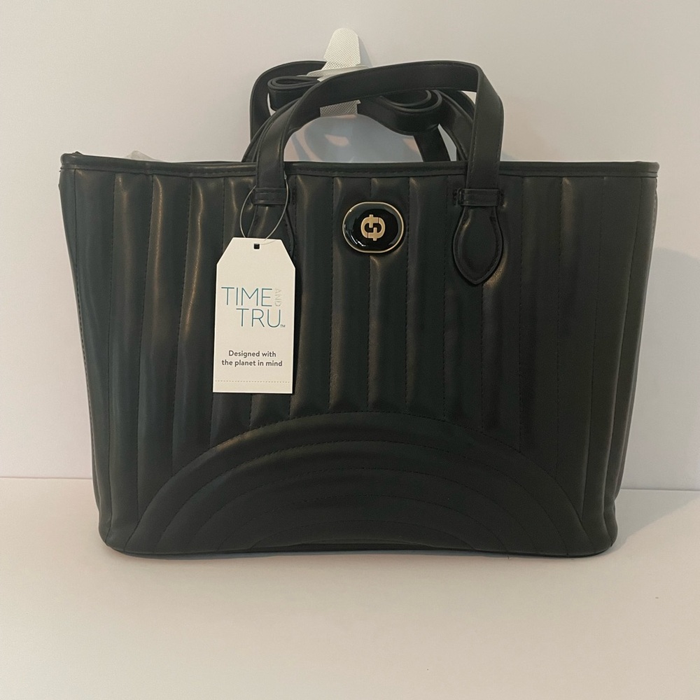 Time and Tru Black Quilted Tote Bag